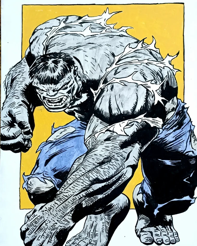 Hulk en ilustración estilo cómic, obra artística de Irreverentes