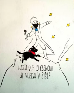 Cuadro decorativo inspirado en El Principito con zorro y frase Hasta que lo esencial se vuelva visible estilo minimalista