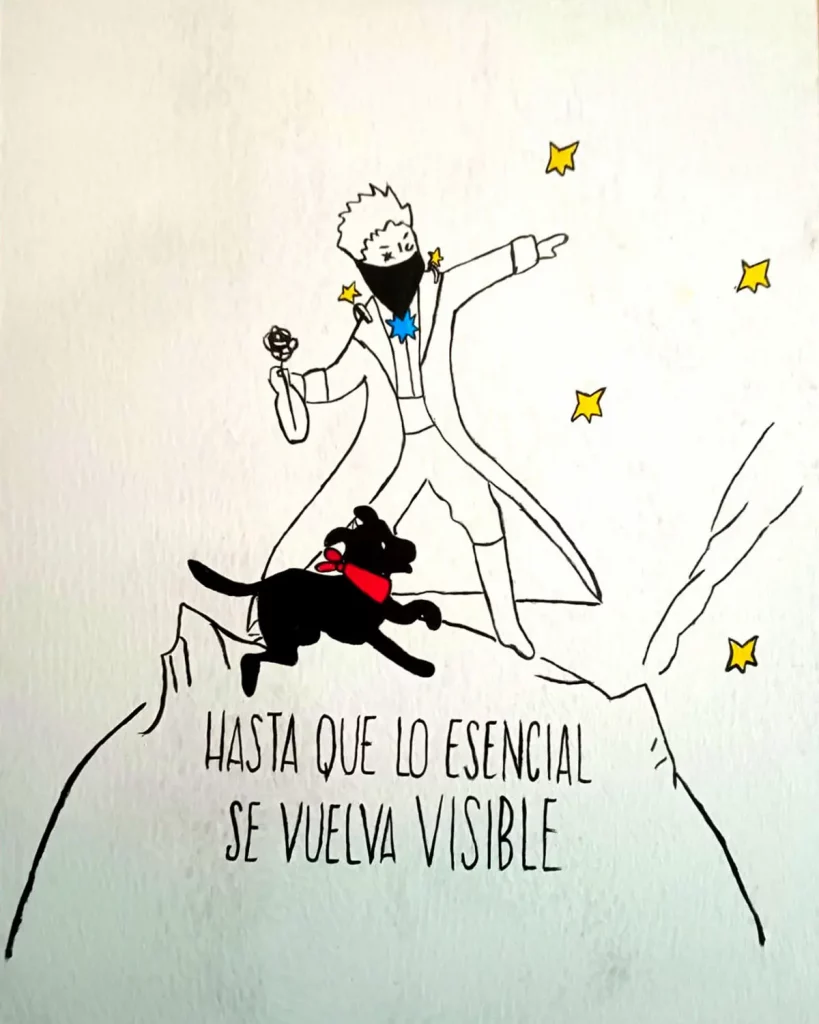 Cuadro decorativo inspirado en El Principito con zorro y frase Hasta que lo esencial se vuelva visible estilo minimalista