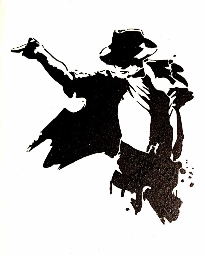 Michael Jackson en ilustración stencil en silueta, obra artística de Irreverentes