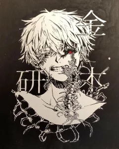 Cuadro pintado a mano de Kaneki del anime Tokyo Ghoul en estilo manga oscuro