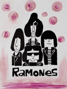 Cuadro pintado a mano de la banda Ramones en estilo ilustración punk minimalista