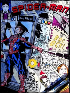 Cuadro pintado a mano de Spider-Man inspirado en una portada de cómic con octopus