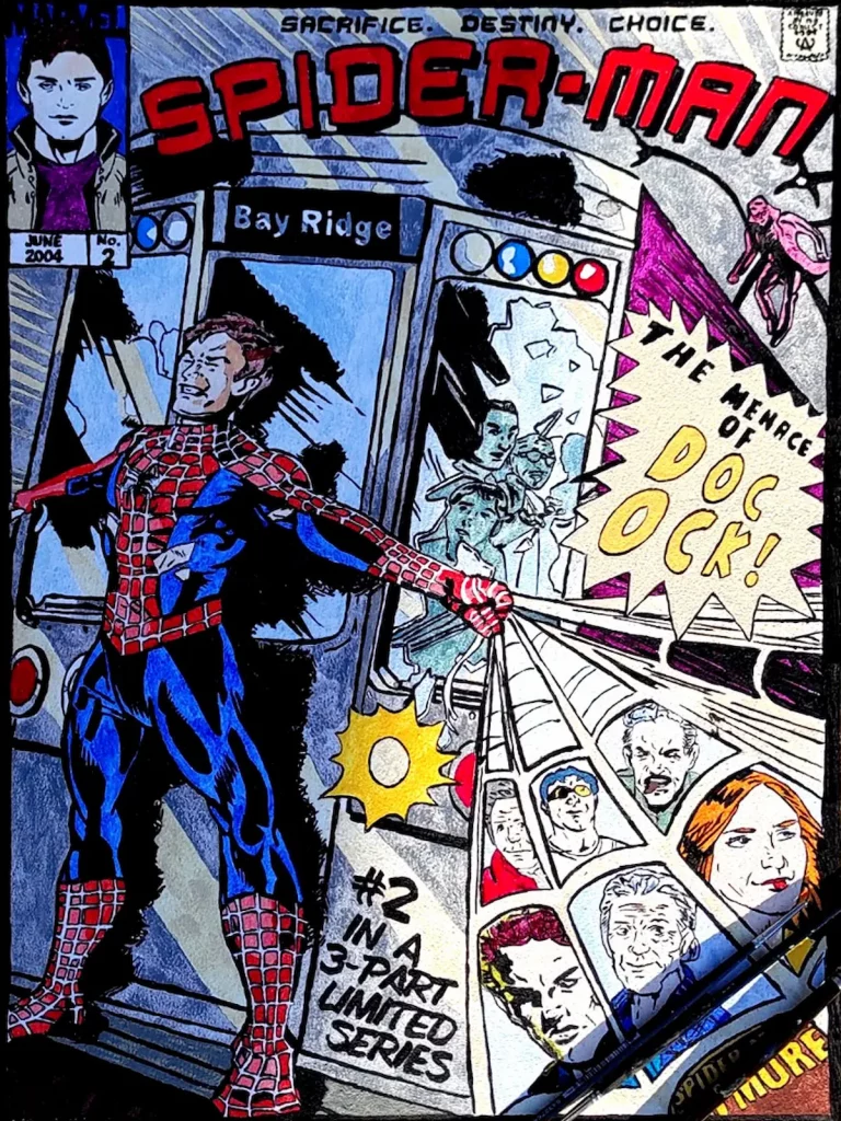 Cuadro pintado a mano de Spider-Man inspirado en una portada de cómic con octopus