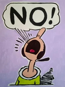 Olivia Popeye gritando NO estilo cómic Irreverentes