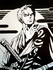 Roronoa Zoro estilo stencil blanco y negro Irreverentes