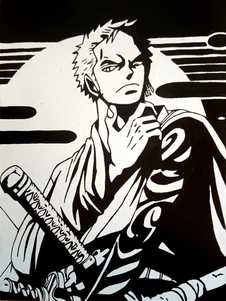 Roronoa Zoro estilo stencil blanco y negro Irreverentes