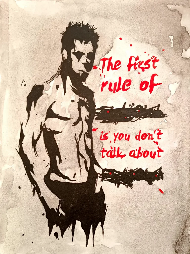 Tyler Durden Fight Club ilustración con frase the first rule