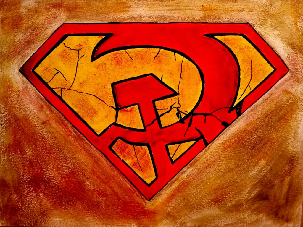 Símbolo de Superman fusionado con la hoz y el martillo en diseño inspirado en Superman Red Son